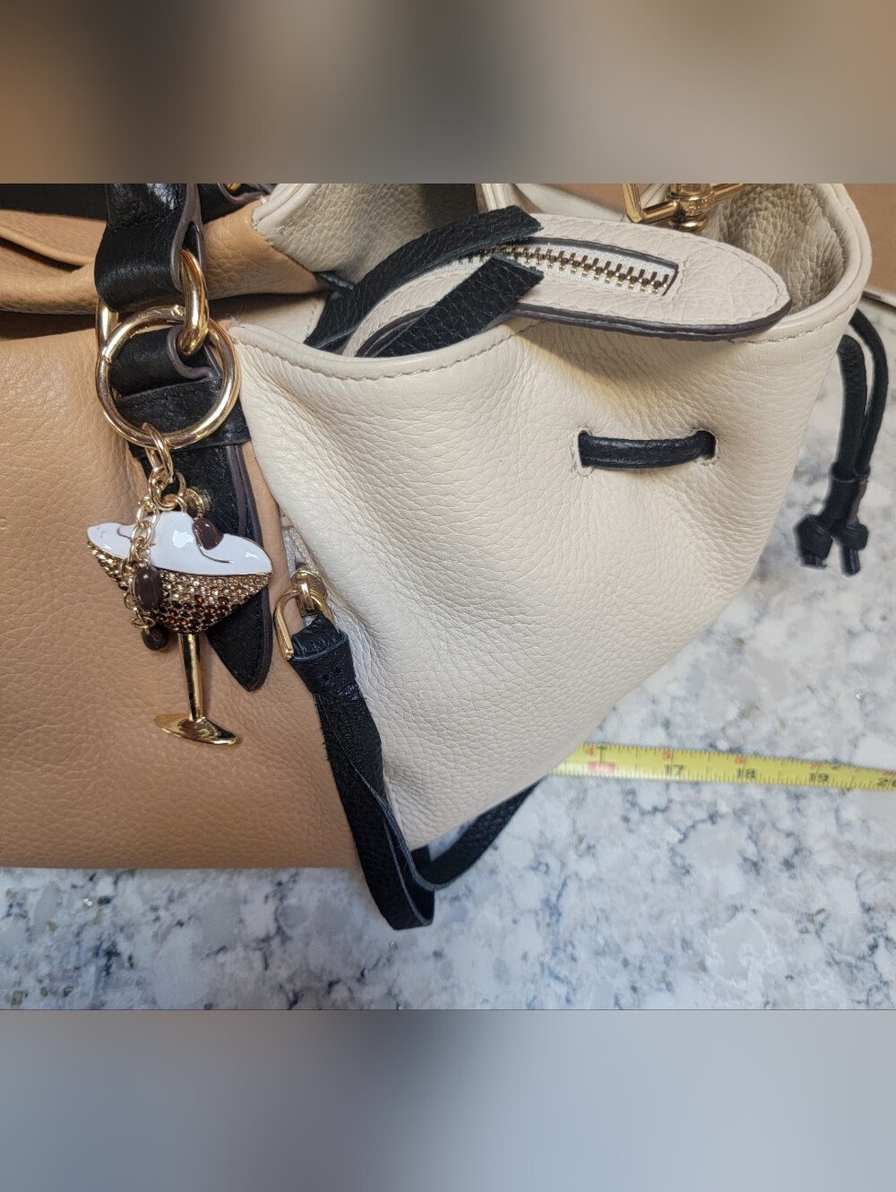 Gorgeous Aimee Kestenberg Leather Bag w/ Crystal Martini Key Fob Charm 🍸 - Picture 3 of 12